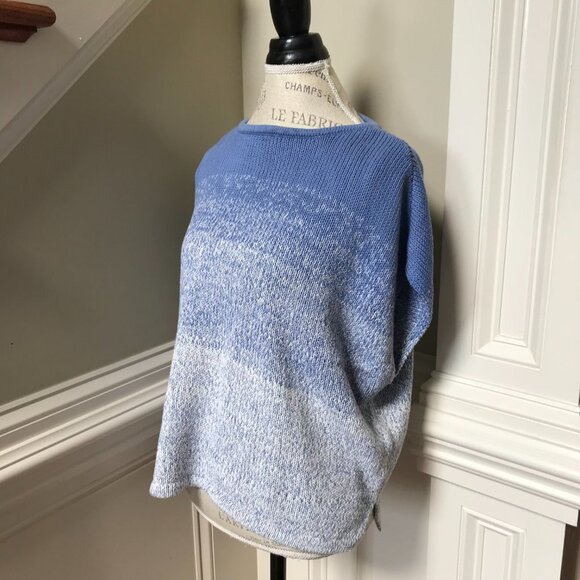 Vince Cocoon Ombre Sweater Pullover Womens XS Blue Shite Crew Neck Short Sleeve - Picture 7 of 12
